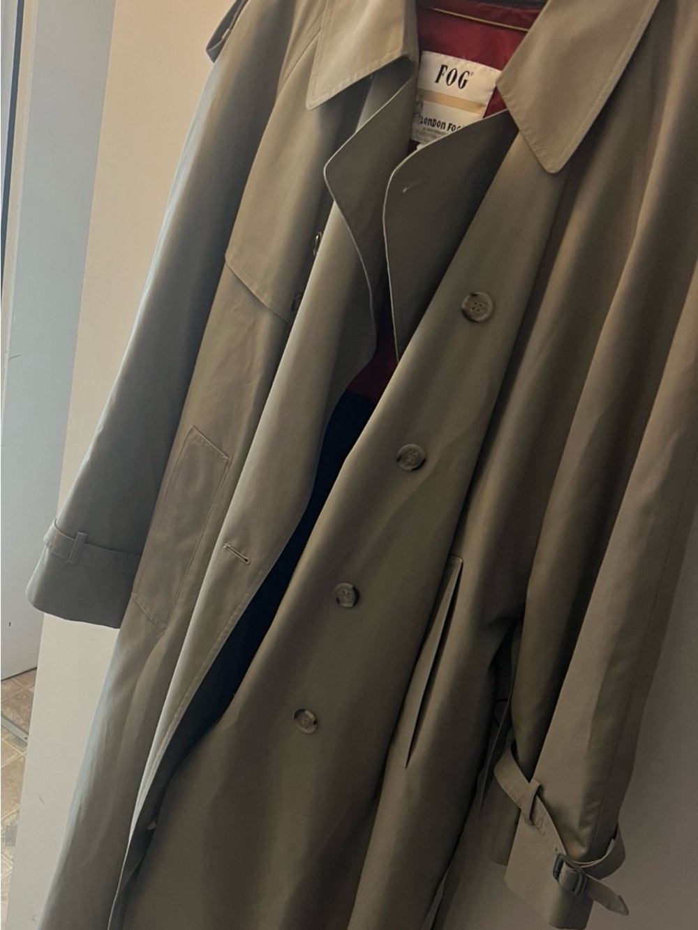 London Fog Olive-Tone Double-Breasted Trench Coat 40 R
